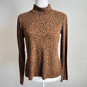 Sanctuary Mock Neck Long Sleeve Leopard Print Top Women's S Stretch Animal Print